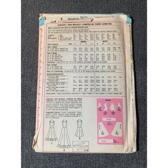 Vintage Simplicity 8701 Sewing Pattern Juniors Dress 3 Lengths Size 9 & 11 uncut - Picture 2 of 2